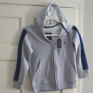 NWT Nautica Kids Gray Hoodie W/Blue Stripes Retail $48